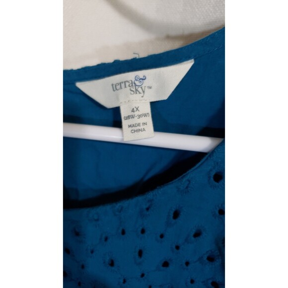 Terra & Sky Women’s Plus Size 4X (28W-30W) Eyelet Babydoll Dress Galapagos Blue - Picture 4 of 9